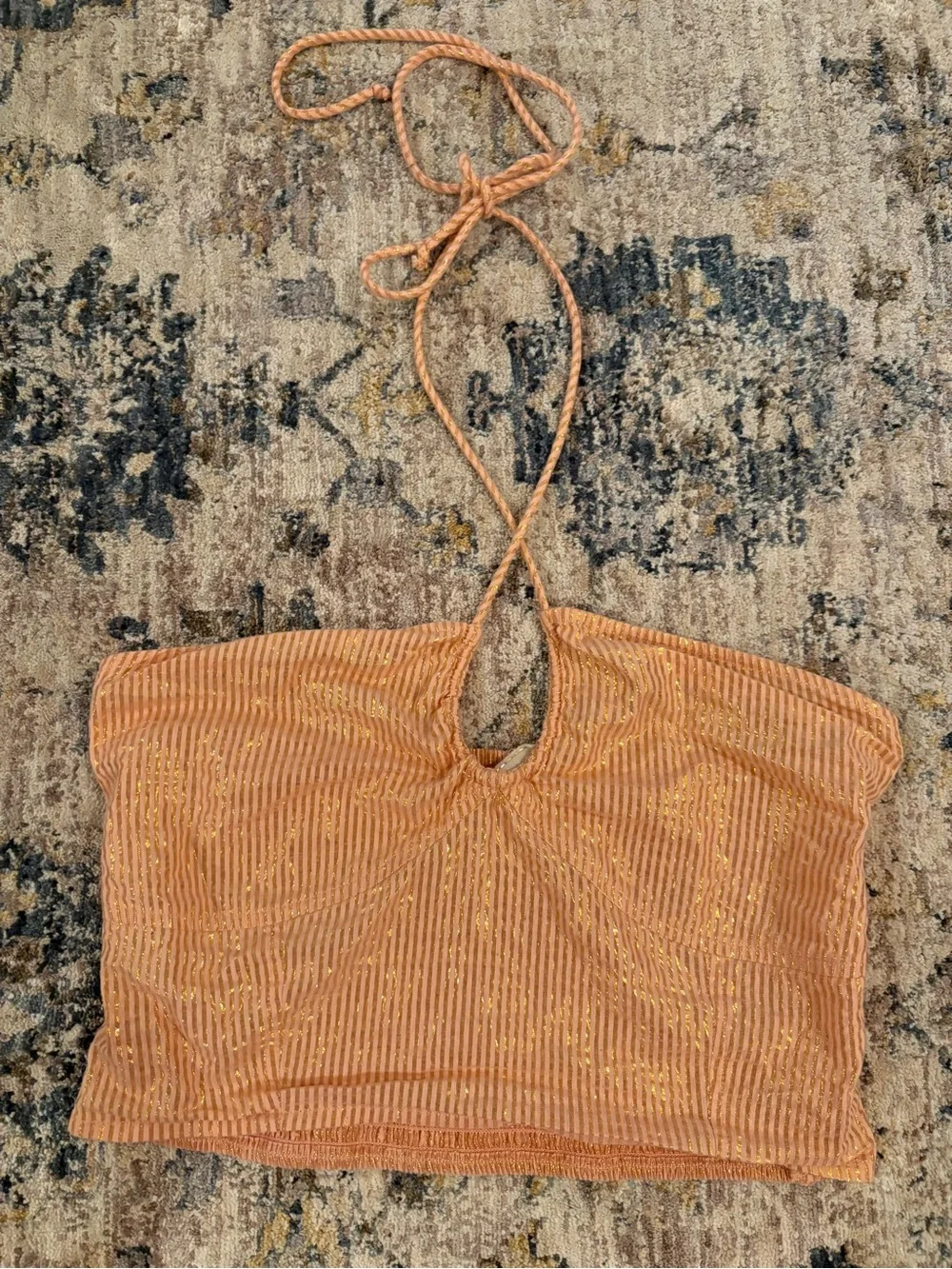 Jen's Pirate Booty Peachy Gold Shimmer Smocked Top - Picture 2 of 7